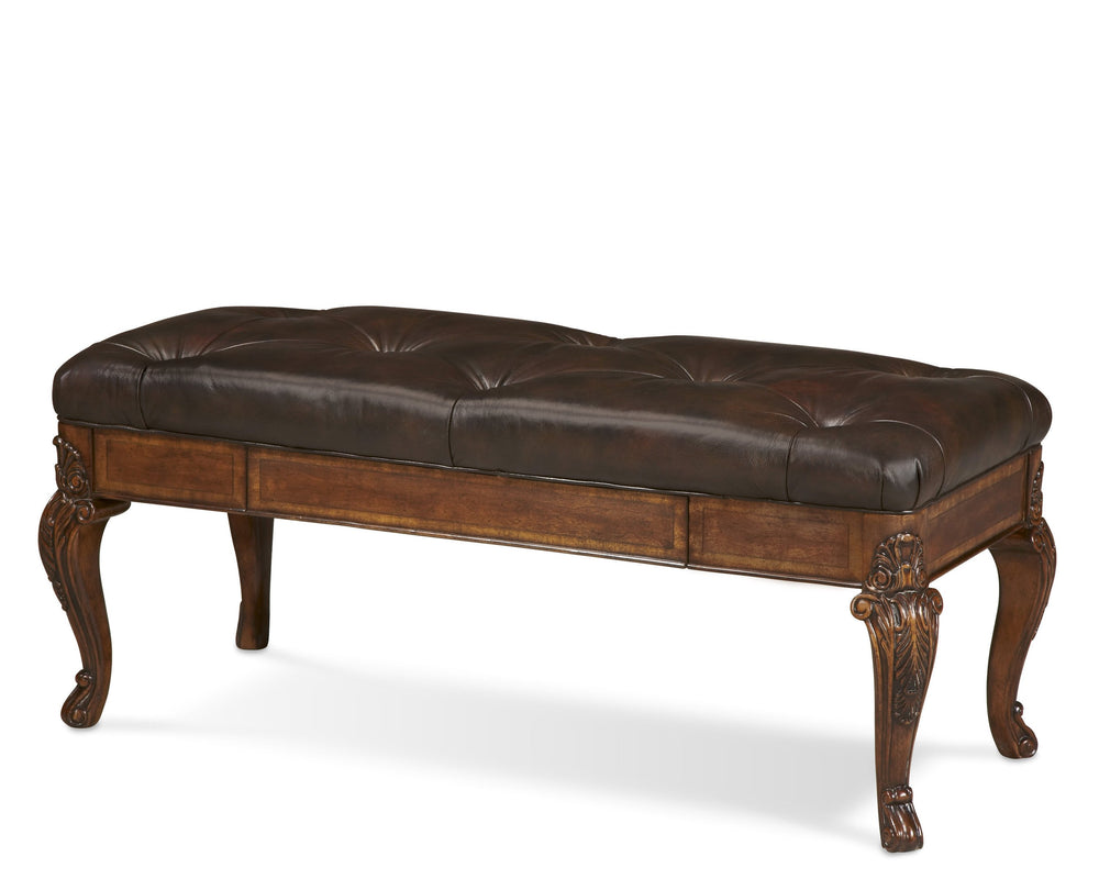 A.R.T. Furniture Old World Leather Storage Bench - Elegant Medium Cherry Tufted Seat With Hidden Compartment & Carved Legs Brown, Brown New Zealand Pine Solids,Cherry And Avodire Veneers,Leather 143149-2606