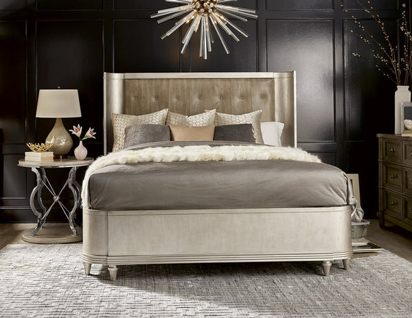 A.R.T. Furniture Morrissey Round Lamp Table With Bezel Finish – Sculptural Metal Pedestal & Stone Top Elegance Silver, Silver Parawood Solids,Primavera Veneers,Travertine,Metal 218308-2727