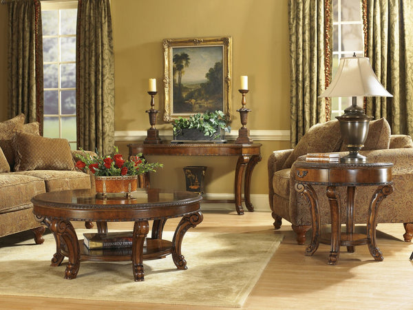 A.R.T. Furniture Old World Sofa Table - Elegant Medium Cherry Finish With Stunning Carvings & Sunburst Design Brown, Brown New Zealand Pine Solids,Cherry And Avodire Veneers 143307-2606