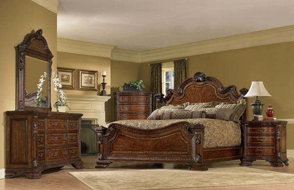 A.R.T. Furniture Old World Queen 6pc Bedroom Set - Traditional Medium Cherry Finish With Exotic Veneer Accents Brown, Brown New Zealand Pine Solids,Cathedral Cherry Veneer,And Exotic Avodire Veneer 143155-2606k6