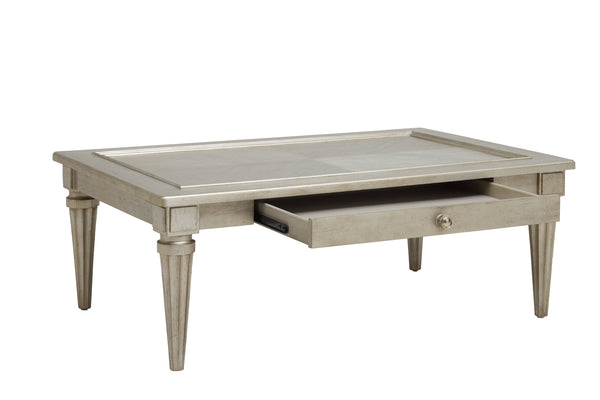 A.R.T. Furniture Morrissey Kirke Cocktail Table - Elegant Transitional Design With Storage Drawer And Fluted Legs Silver, Silver Parawood Solids,Primavera Veneers 218300-2727