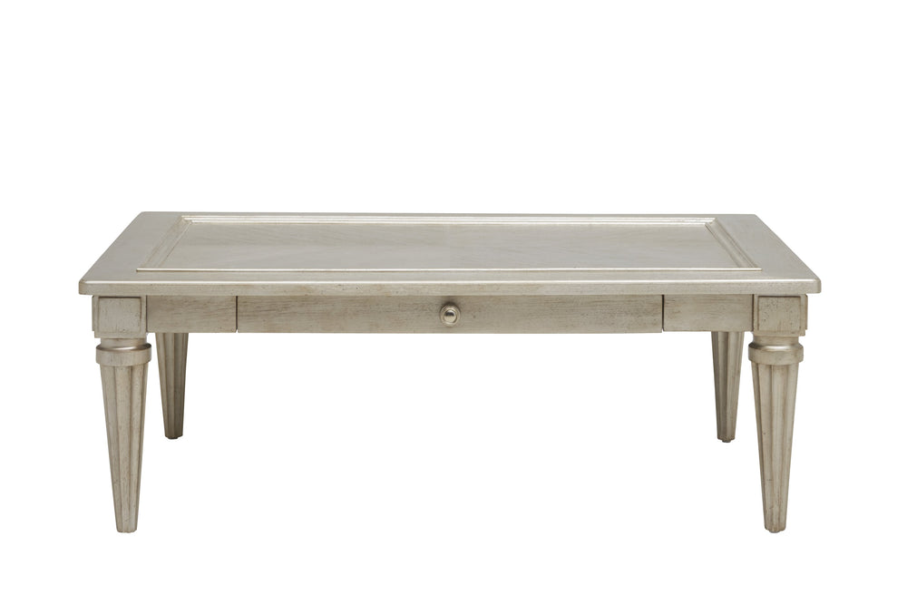 A.R.T. Furniture Morrissey Kirke Cocktail Table - Elegant Transitional Design With Storage Drawer And Fluted Legs Silver, Silver Parawood Solids,Primavera Veneers 218300-2727