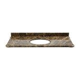 Custom-cut Malago undermount vanity top in Dark Emperador Marble. Includes backsplash.