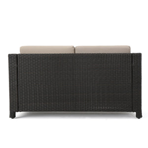 English Elm Puerta 4 Piece Outdoor Patio Set Pe Wicker Rattan with Iron Frame Cushioned Seating 52978.00DBRN