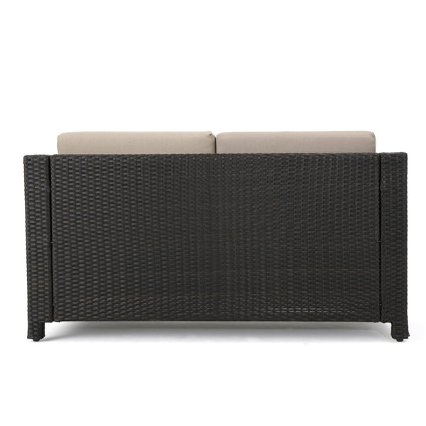 English Elm Puerta 4 Piece Outdoor Patio Set Pe Wicker Rattan with Iron Frame Cushioned Seating 52978.00DBRN