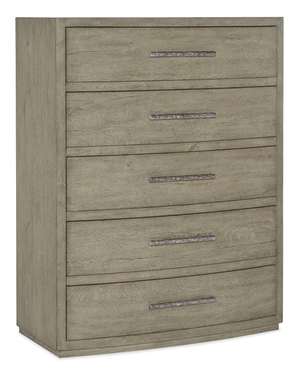 Hooker Furniture Linville Mink Five-Drawer Chest With Cedar-Lined Drawer, Felt-Lined Top, Antique Pewter Pulls 6150-90010-85