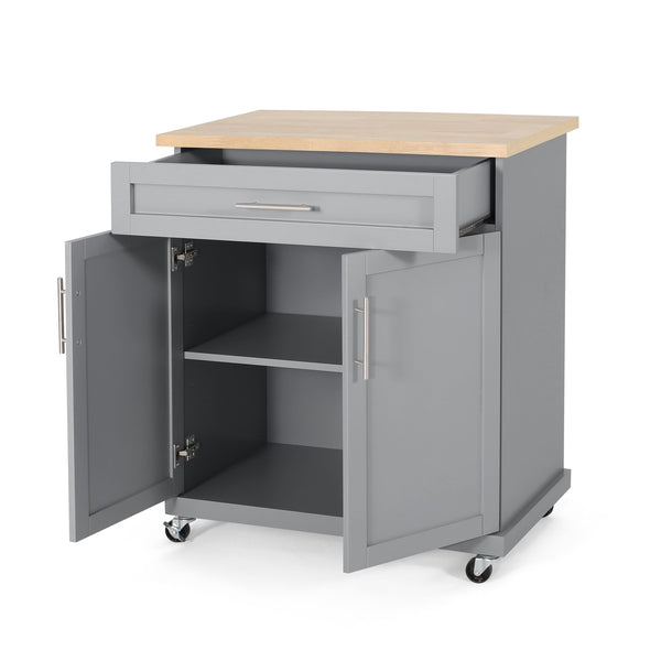 English Elm Christopher Knight Home® - Kitchen Island Cart Grey with Solid Rubberwood Top, Mobile Storage Cabinet, Drawer, Towel Rack, Wheels 67795.00NATGRY