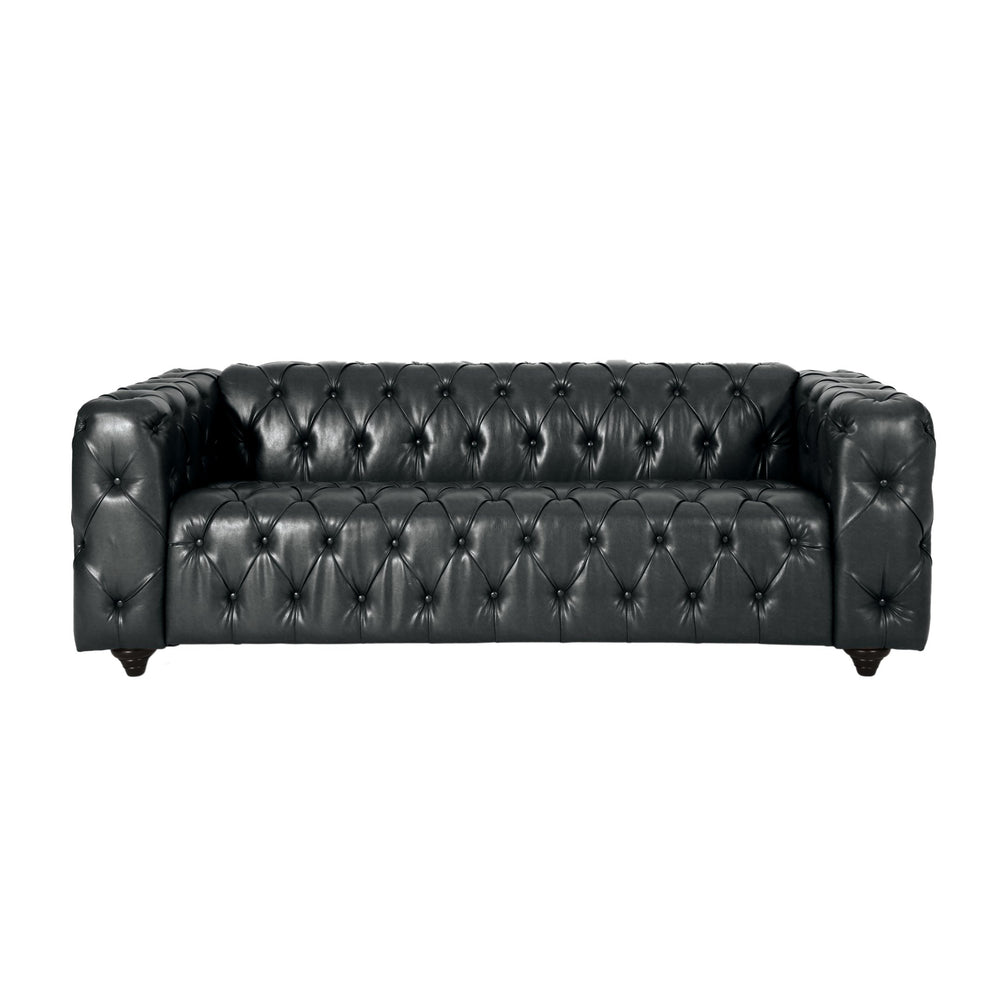 English Elm Mirod Button Tufted Three Seat Pu Sofa with Birch Legs for Living Room N760S0000012B