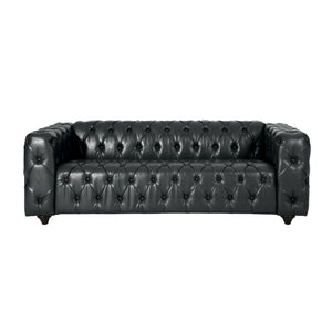 English Elm Mirod Button Tufted Three Seat Pu Sofa with Birch Legs for Living Room N760S0000012B