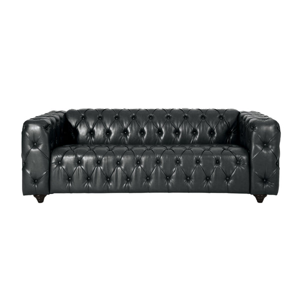 English Elm Mirod Button Tufted Three Seat Pu Sofa with Birch Legs for Living Room N760S0000012B