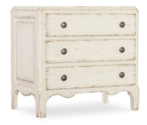 Hooker Furniture Americana Vintage-Inspired Three-Drawer Nightstand With Distressed Oak Finish, Scalloped Base & Bronze Hardware Whites/Creams/Beiges 7050-90015-02