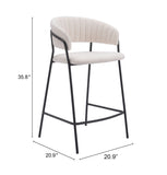 Josephine Counter Stool - Set of 2 Cream 109671 Zuo Modern