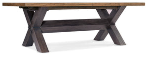 Hooker Furniture Big Sky Trestle Dining Table — Hand‑Distressed Pecky Hickory, X‑Base, 2 Removable 20" Leaves, Seats 10 6700-75200-80