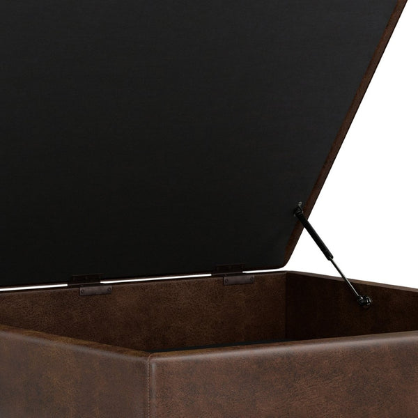 English Elm Owen - Mid-Century Inspired Xl Square Coffee Table Ottoman With Hidden Storage In Brown Vegan Leather B136P159202-GIGA