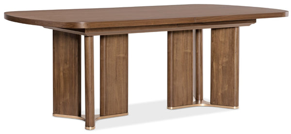Hooker Furniture Eleana Light Caramel Walnut Rectangle Dining Table With Sunlit Bronze Double Pedestal, Extends To 122" 7252-75200-85