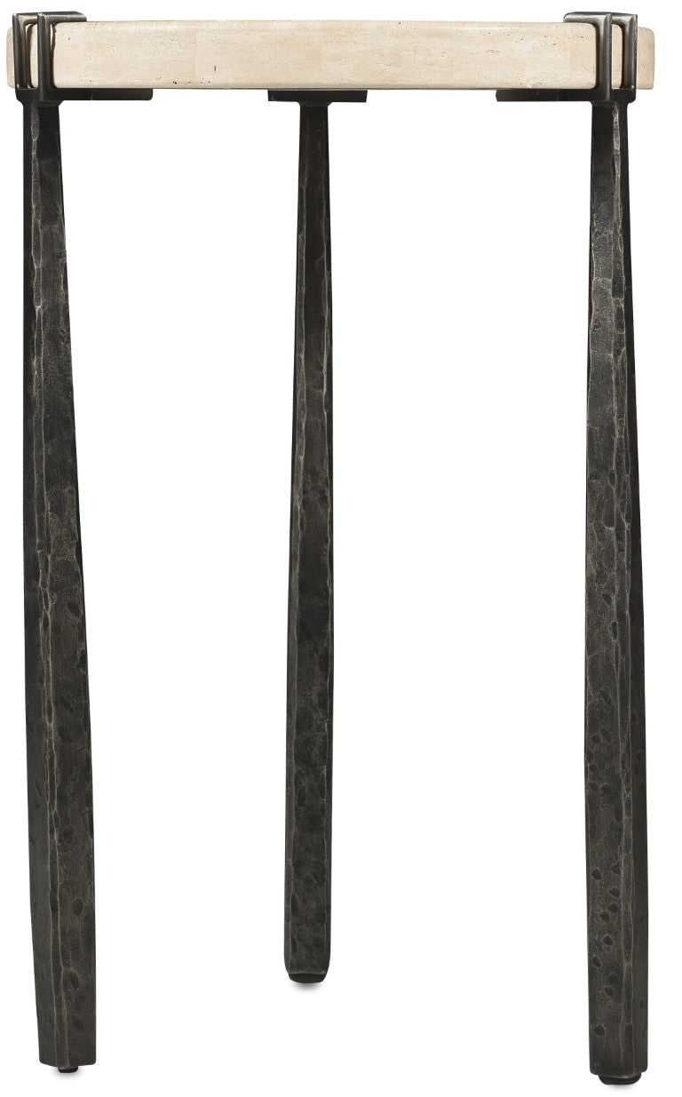 Hooker Furniture Driftwood Natural-Look Stone Top Side Table With Textured Metal Legs, Gray Finish For Small Spaces 6820-50002-00