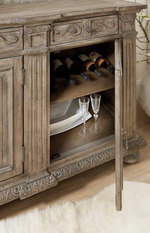Hooker Furniture Castella Antique Slate 72" Credenza With Carved Acanthus, Scroll Motifs & Ample Adjustable Storage 5878-85001-80