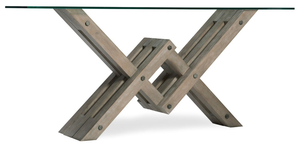 Hooker Furniture Affinity Greige Glass Top Console Table With Angular Oak Base, Removable Top, Sand‑Blasted Finish 6050-85001-GRY