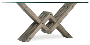 Hooker Furniture Affinity Greige Glass Top Console Table With Angular Oak Base, Removable Top, Sand‑Blasted Finish 6050-85001-GRY