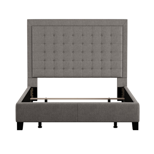 Homelegance By Top-Line Sinead Square Button-Tufted Upholstered Bed Grey Linen