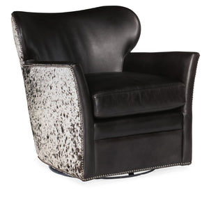 Hooker Furniture Kato Club Chair In Legendary Graphite Aniline Leather With Salt & Pepper Hair-On-Hide, Nailhead Trim 32.50 L x 29.00W x 31.50H CC469-SW-097