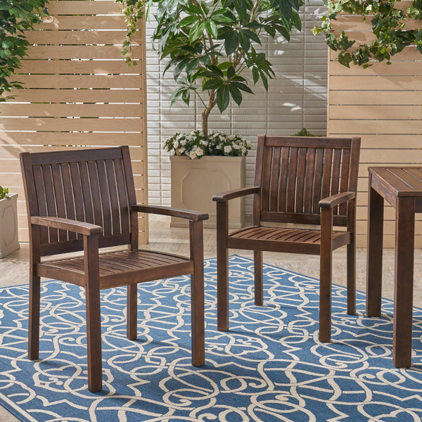 English Elm Wilson Solid Acacia Slatted Outdoor Dining Chairs Farmhouse Modern Patio Set of 2 61717.00DBRN