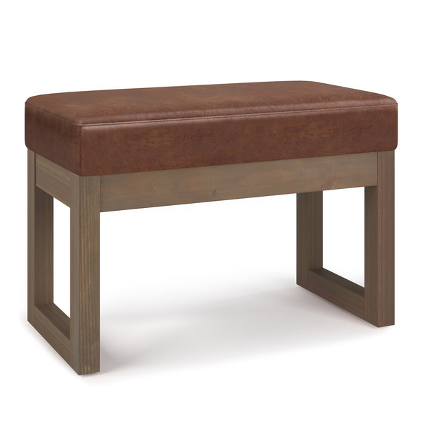 English Elm Milltown Compact Ottoman Bench - Distressed Saddle Brown Vegan Leather, Stylish & Versatile Accent Piece B136P159087