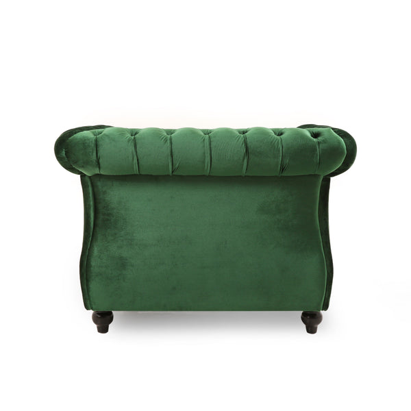 English Elm Christopher Knight Home® - Chesterfield Velvet Club Chair with Birch Wood Legs — Luxurious Textures, Deep Comfort, Elegant Accent Seating Emerald 34.75 L x 34 W x 24.75 H 66583.00