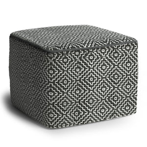 English Elm Briella Square Woven Outdoor-Indoor Pouf Grey/White – Handcrafted 100% Recycled PET, UV & Water Resistant Seat B136P159020