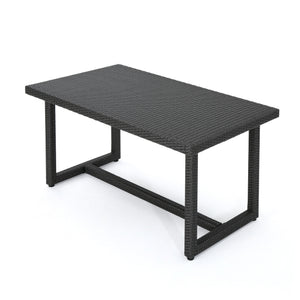 English Elm Christopher Knight Home® - SANTA rattan dining table with water-resistant iron frame, woven patio centerpiece for outdoor entertaining Grey 62.5 L x 38 W x 6 H 62003.00GRY