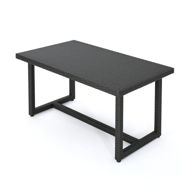 English Elm Christopher Knight Home® - SANTA rattan dining table with water-resistant iron frame, woven patio centerpiece for outdoor entertaining Grey 62.5 L x 38 W x 6 H 62003.00GRY