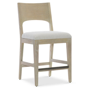 Bernhardt Bernhardt Solaria Counter Stool: Rustic Modern Ash Frame, Arched Veneer Back, Dune Finish, Nickel Kick Plate 310587