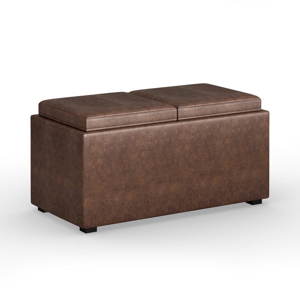 English Elm Avalon 5-Piece Storage Ottoman Set - Distressed Chestnut Faux Leather With Versatile Functionality B136P159760