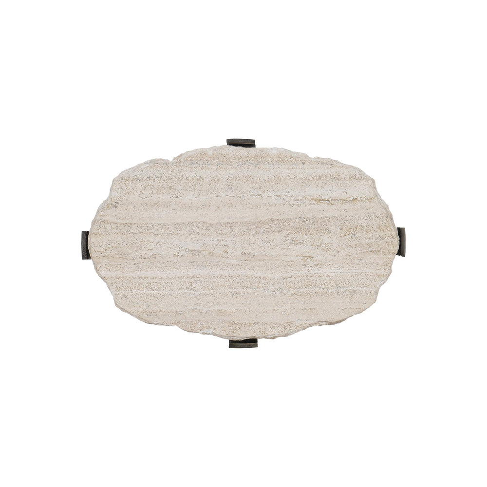 Bernhardt Bernhardt Sayers Oval Accent Table With Travertine Top & Oil-Rubbed Bronze Steel Base, 22"H 414112