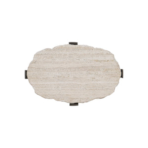 Bernhardt Bernhardt Sayers Oval Accent Table With Travertine Top & Oil-Rubbed Bronze Steel Base, 22"H 414112