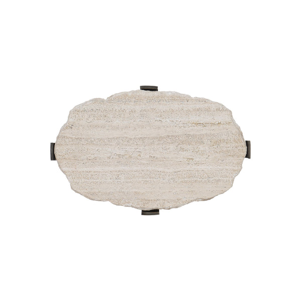 Bernhardt Bernhardt Sayers Oval Accent Table With Travertine Top & Oil-Rubbed Bronze Steel Base, 22"H 414112