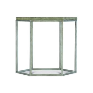 Bernhardt Bernhardt Hexagonal End Table With Distressed Pine Top & Glazed Silver Tubular Frame, 24"W X 25"H 398124G