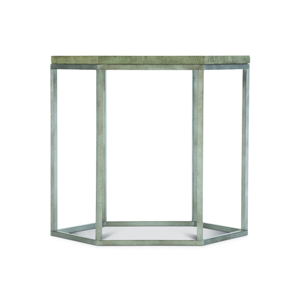 Bernhardt Bernhardt Hexagonal End Table With Distressed Pine Top & Glazed Silver Tubular Frame, 24"W X 25"H 398124G