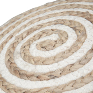 English Elm Yolanda Handcrafted Round Pouf in Natural Beige – Cotton & Jute Woven Accent Ottoman, 20" D x 14" H B136P159336