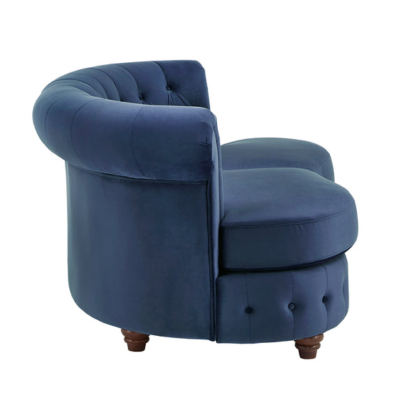 Homelegance By Top-Line Dayanna Velvet Tufted Scroll Arm Chesterfield Curved Loveseat Blue Velvet
