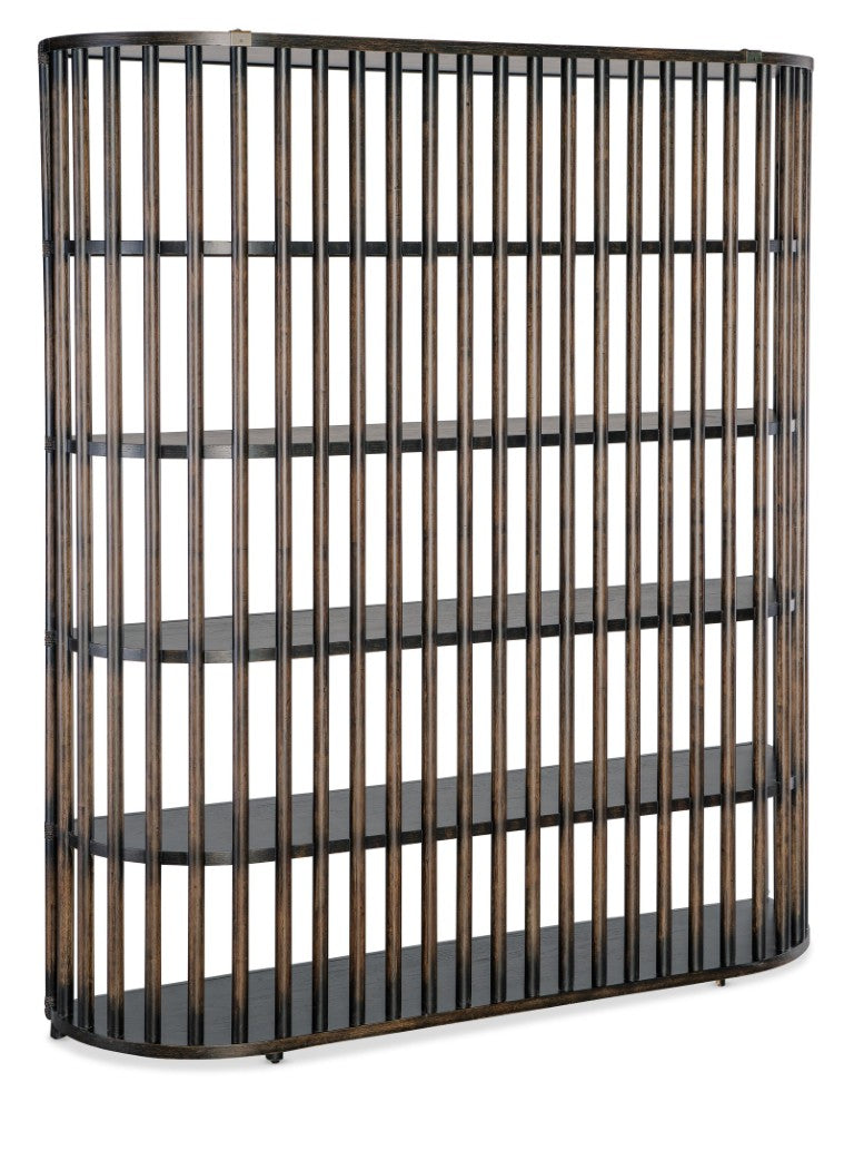 Hooker Furniture Retreat Slatted Bookcase With Oak Veneer, Curved Sides & Rope Accents For Coastal Modern Storage Dark Wood 6950-10446-99