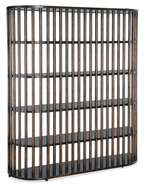 Hooker Furniture Retreat Slatted Bookcase With Oak Veneer, Curved Sides & Rope Accents For Coastal Modern Storage Dark Wood 6950-10446-99