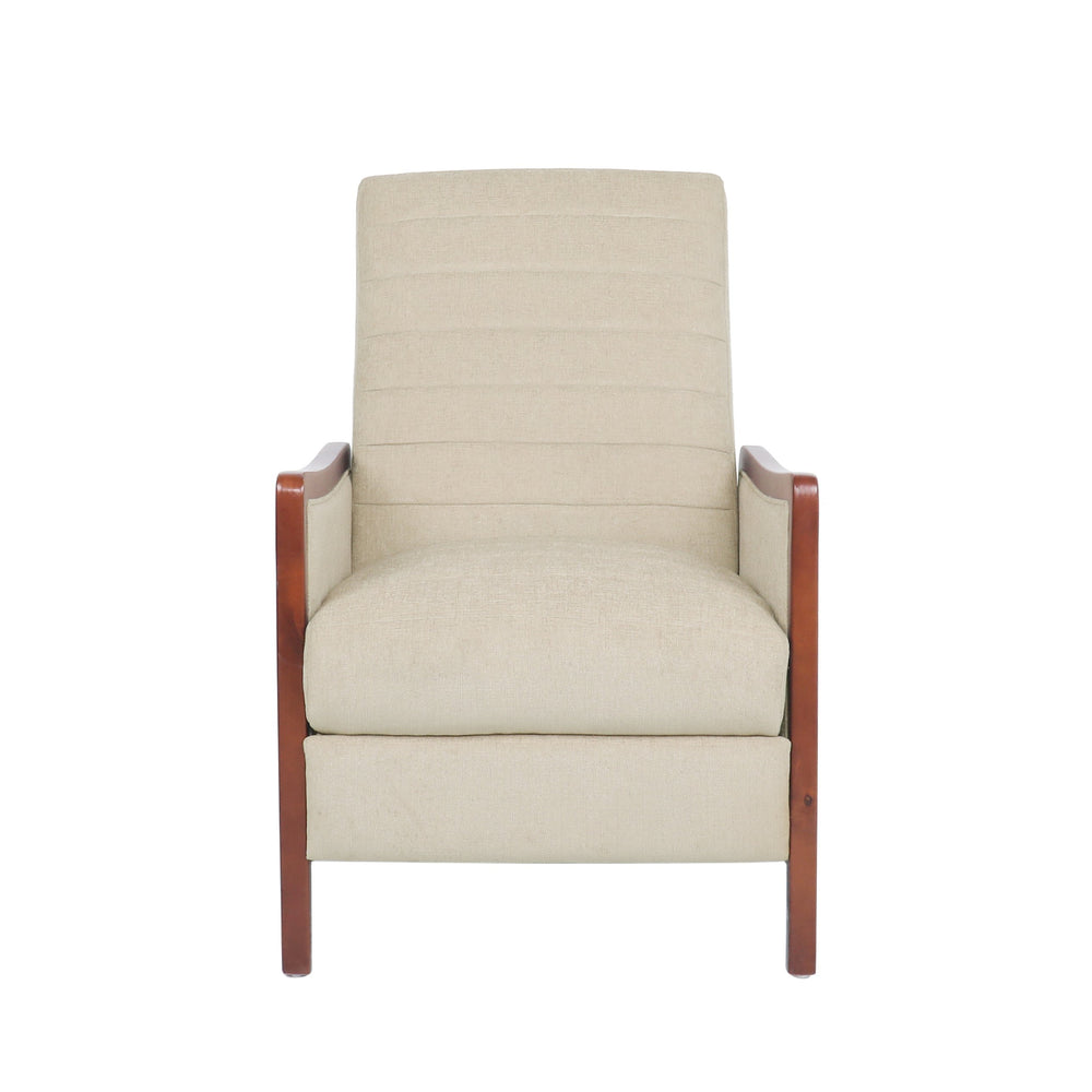 English Elm Christopher Knight Home® - Mid Century Modern Sand Fabric Recliner with Channel Stitch & Birch Wood Frame, Pushback Comfort 70451.00FSND