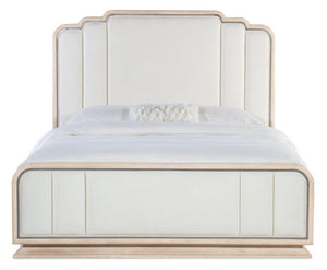 Hooker Furniture Nouveau Parisian Upholstered California King Bed With Channeled Plush Fabric, Silver Trim, Sandstone Oak Finish 89.25 L x 80.75W x 72.00H 6500-90866-80