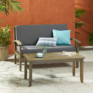 English Elm Christopher Knight Home® - Peyton Outdoor Loveseat & Coffee Table Set - Stylish Acacia Wood With Water-Resistant Cushions 57972.00SETGRY
