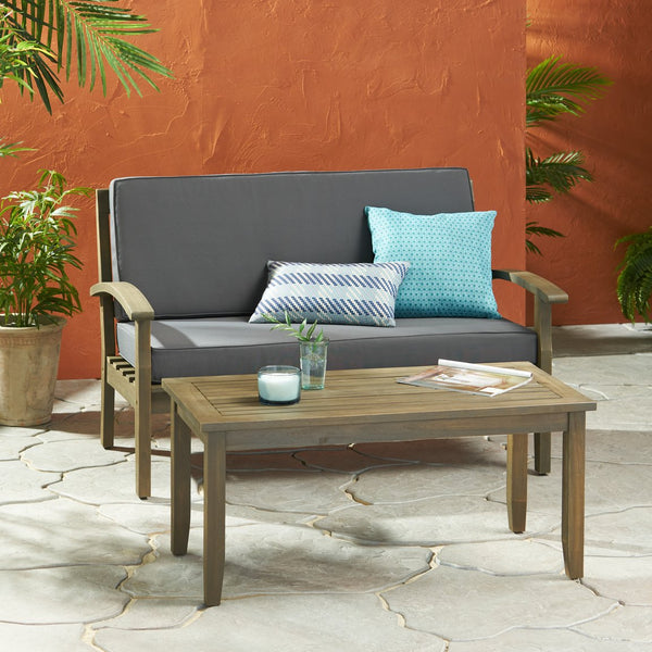 English Elm Christopher Knight Home® - Peyton Outdoor Loveseat & Coffee Table Set - Stylish Acacia Wood With Water-Resistant Cushions 57972.00SETGRY