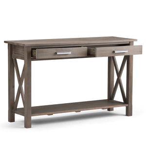 English Elm Kitchener Console Sofa Table – Handcrafted Distressed Grey With Storage & Rustic Elegance Design B136P158210