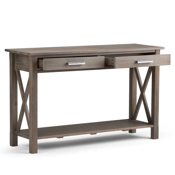English Elm Kitchener Console Sofa Table – Handcrafted Distressed Grey With Storage & Rustic Elegance Design B136P158210