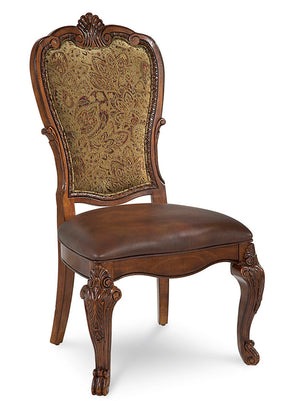 A.R.T. Furniture Old World Upholstered Back Side Chair Set Of 2 - Elegant Medium Cherry With Leather Seat & Carvings - Set Of 2 Brown, Beige Parawood Solids,Cherry And Avodire Veneers,Foam Fabric,Leather 143206-2606