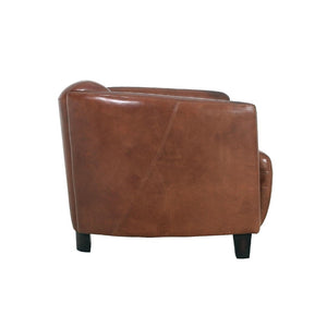 Pasargad Madison Luxurious Top Grain Leather Lounge Armchair – Elegant Comfort For Any Space Brown Leather Chair-883-1